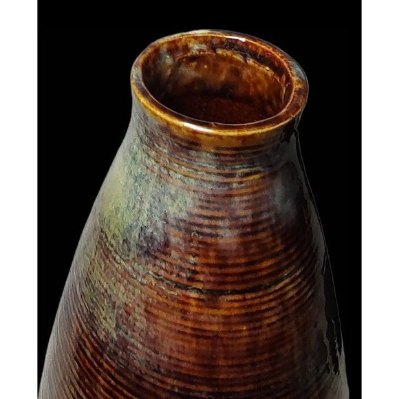 Handmade Ceramic Vase With Earthy Brown & Muted Green Glazed Finish, Vintage - Picture 4 of 8